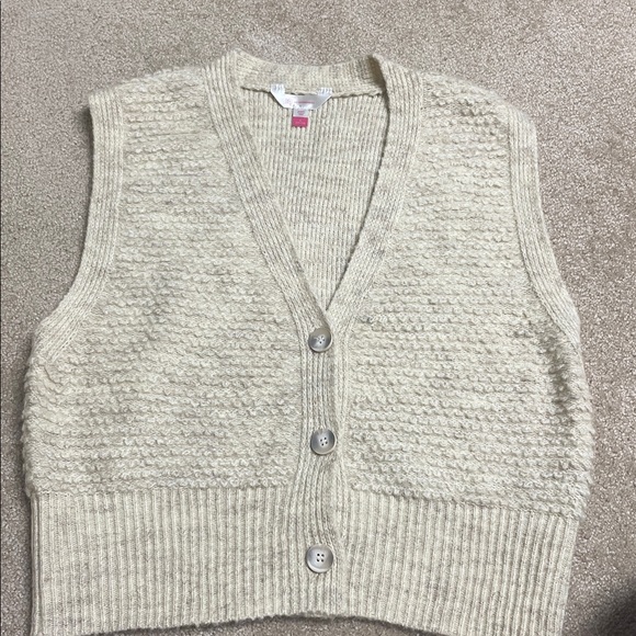 No Boundaries Cream Knit V-Neck Button Sweater Vest - Picture 4 of 6